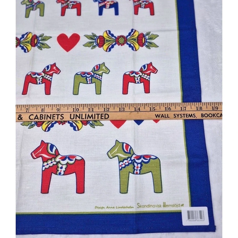 Skandinavisk Hemslojd Tea Towel White Blue Dala Horse Linderholm